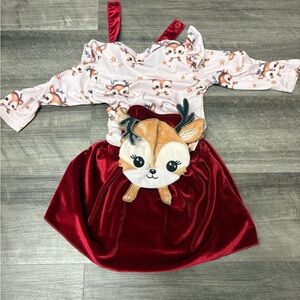 Girls Red Velvet Reindeer onesie and skirt 3-6 months